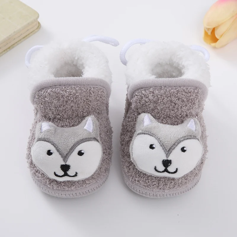 Newborn Soft Soled Baby Shoes Baby Lace-Up Non-Slip Uggs Plush Stitched Cartoon Decorated Cotton Boots