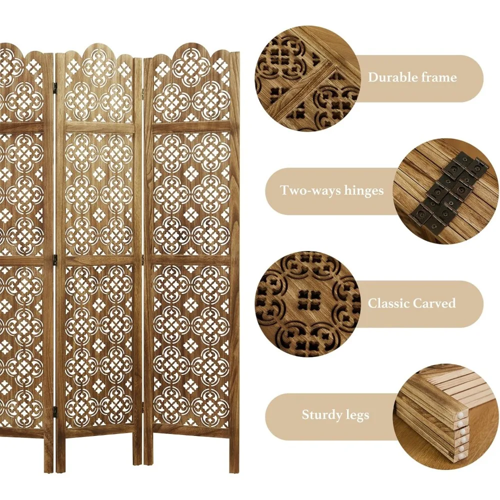 مقسم غرفة قابل للطي مقاس 68.9 بوصة، 6 لوحات من شاشات الخصوصية المنحوتة بالخشب، قسم ديكور لشاشة الخصوصية المجمعة مجانًا للمنزل