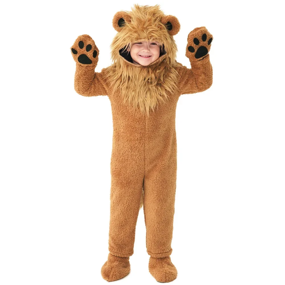 Cute Little Lion Cosplay Jumpsuit for Boys Halloween Cosplay Costume Animal Fur Sweater Children June 1st Stage Show Clothing