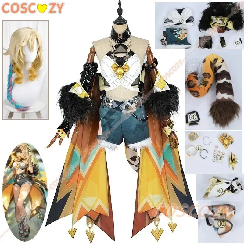 

Newly Genshin Impact Xilonen Cosplay Costume Halloween Carnival Convention Role Play Game Unform Wig Ears Tail Set for Woman