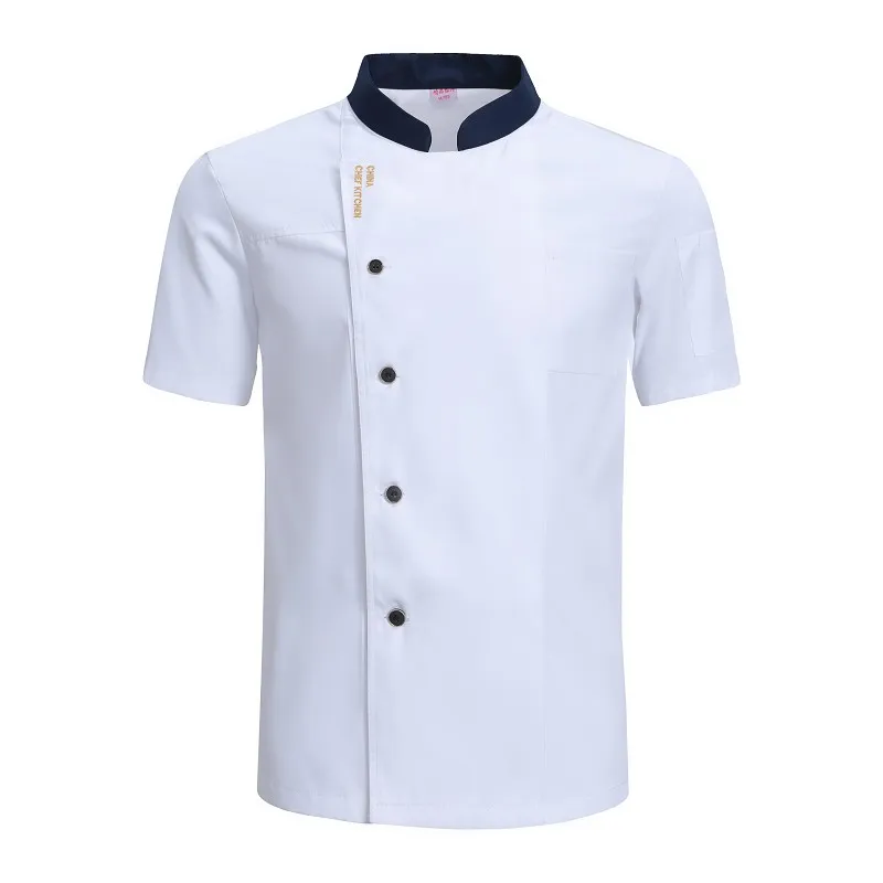 Summer Short-sleeved Chef's Jacket Quality Waiter Uniform Hotel Cook Cooking Clothing Bakery Cafe Waiter Shirt Men Kitchen Coat