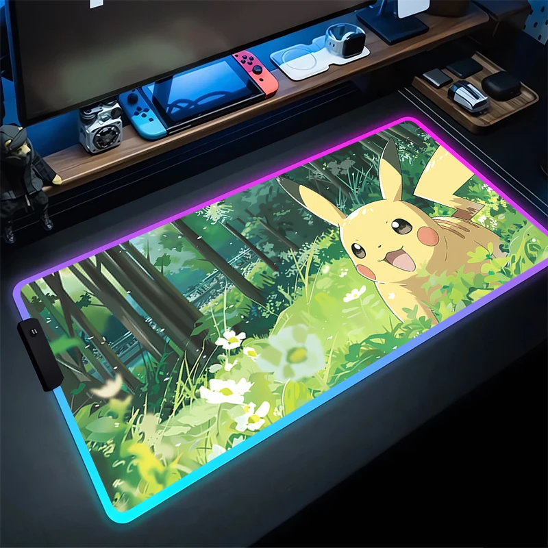 

RGB Mouse Pad P-Pikachu Non-Slip Rubber Edge locking mousepads Game play mats notebook computer P-Pokémon Home Decor Mouse mat