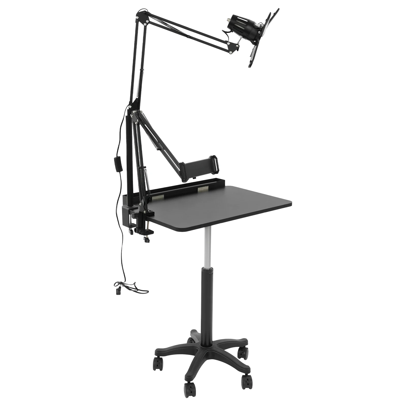 Adjustable Height Tattoo Workstation, Rolling Salon Table with LED Light,  Large Panel Board for Tattoo, Beauty,  Hair Styling