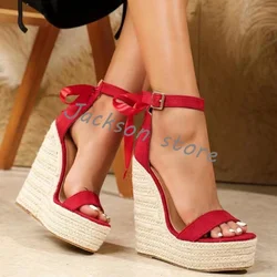 Concise Platform Rope Bottom Wedge Heel Strap Red Modern Sandals Women Trendy Super High Heel scarpe eleganti per adulti Party Summer