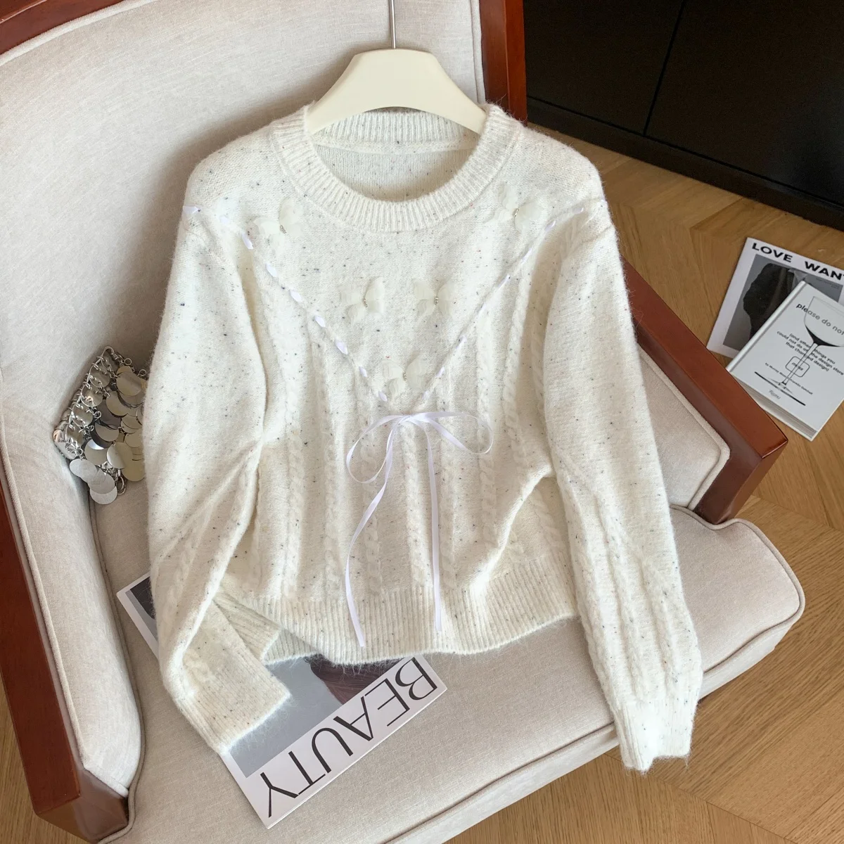 المرأة الضوء الأزرق البلوز سترة Y2k خمر 2000s البلوز متماسكة طويلة الأكمام س الرقبة فراشة سترة للنساء الخريف الشتاء #2