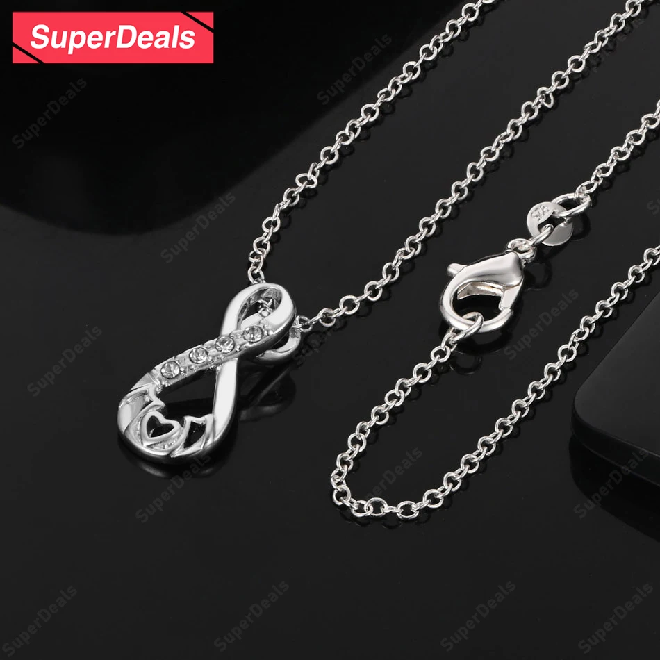 

SuperDeals 925 Sterling Silver AAA Zircon Number 8 Pendant Necklace Women Fashion Party Charm Jewelry Luxury 16-30 Inch Chain
