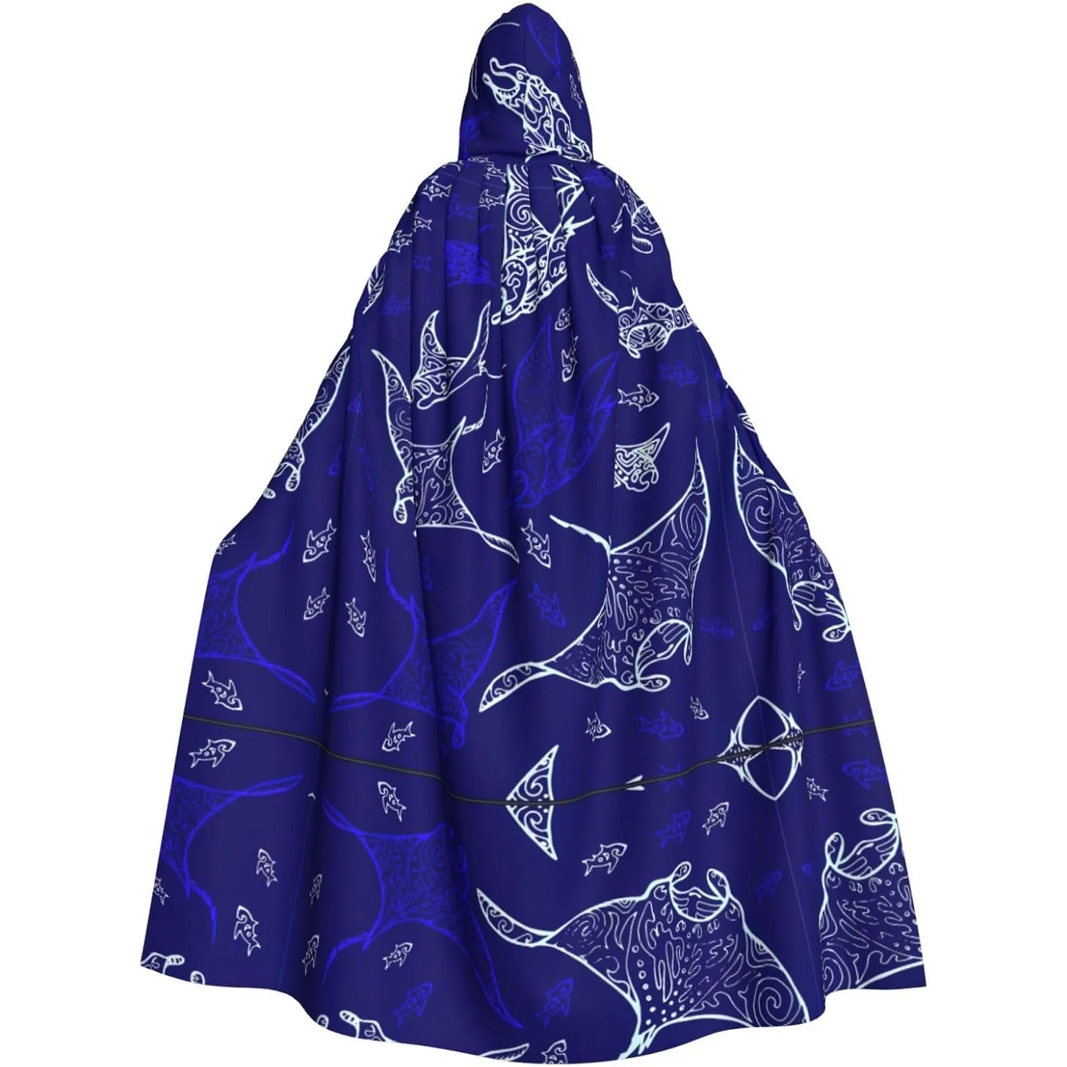 Manta Ray and Fish print Adult Hooded Cape Carnival Festival Cape Cosplay Robe Costume party Gothic Carnival