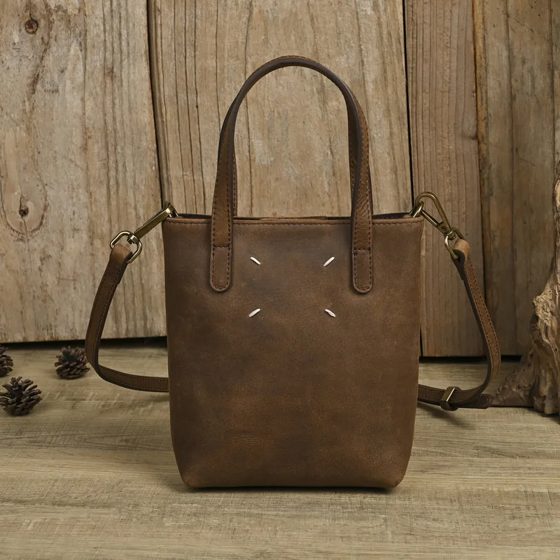 

LDN009 Ladies' Genuine Leather Top Layer Cowhide Shoulder Crossbody Bag, Retro Crazy Horse Leather Minimalist Handbag