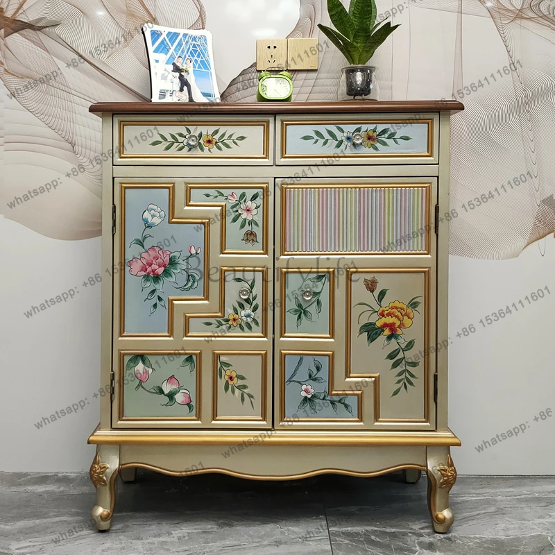 American rural shoe cabinet solid wood home living room storage porch cabinet small apartment retro fashion advanced