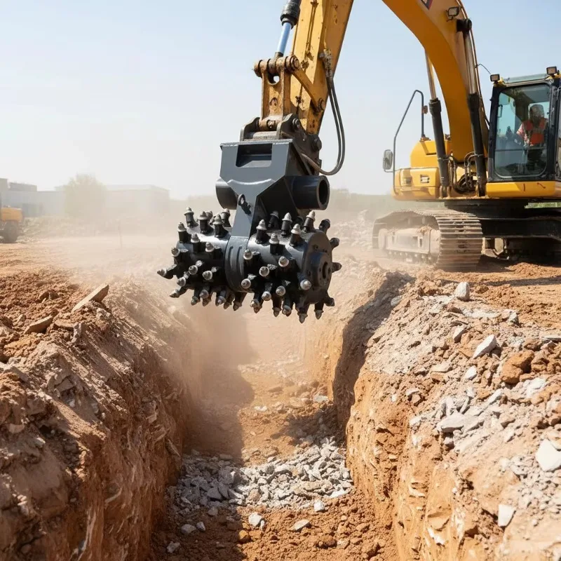 Hydraulic Drum Cutter Excavator Attachment Rotary Rock Chain Cutter Machine for Trenching Tunnel Demolition No Blind Zone