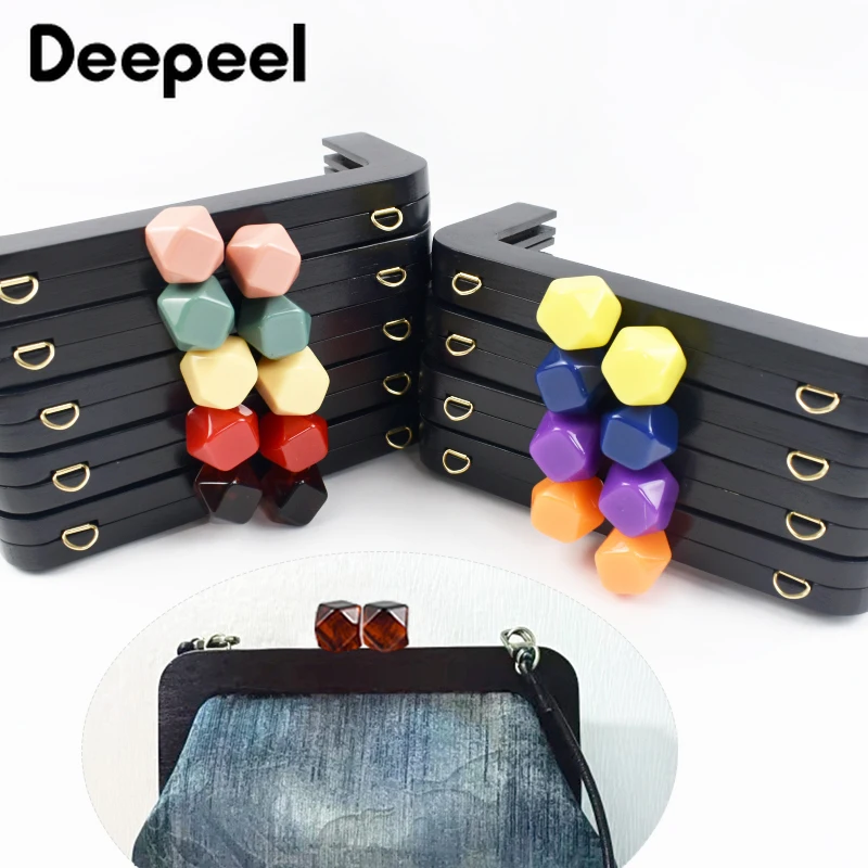1Pc 20cm Black Wooden Handbag Handle Purse Frame Women Woven-Bag Wallet Clip Clamp Handmade Closure Brackets DIY Bag Accessories