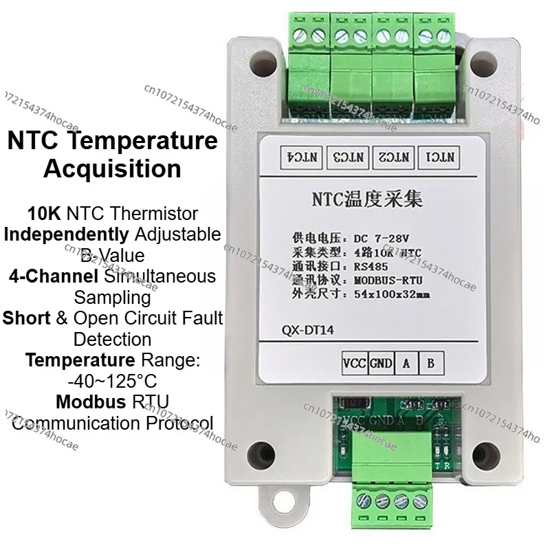 4チャンネルntcトランスミッター10kサーミスタ（b3950）-rs485センサー検出器、modbus-rtu通信