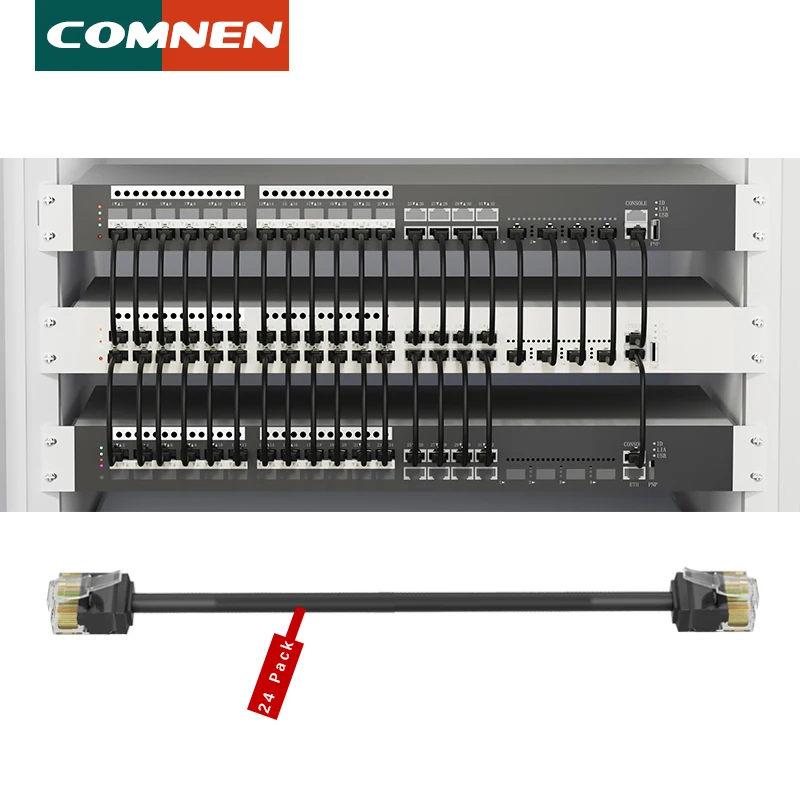 COMNEN Cat6/Cat6a 24 Pack Slim Cat6a Ethernet Patch Cable 10G Support Cat 6 Patch Cable for Patch Panel to Switch Flexiable