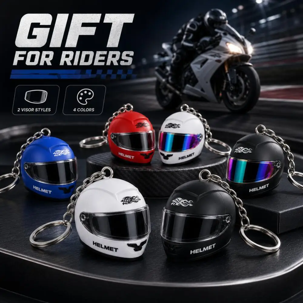 Mini Motorcycle Helmet Keychain, Simulated Full-Face Helmet Key Ring, Cute Pendant Gift for Motorbike Riding Enthusiasts