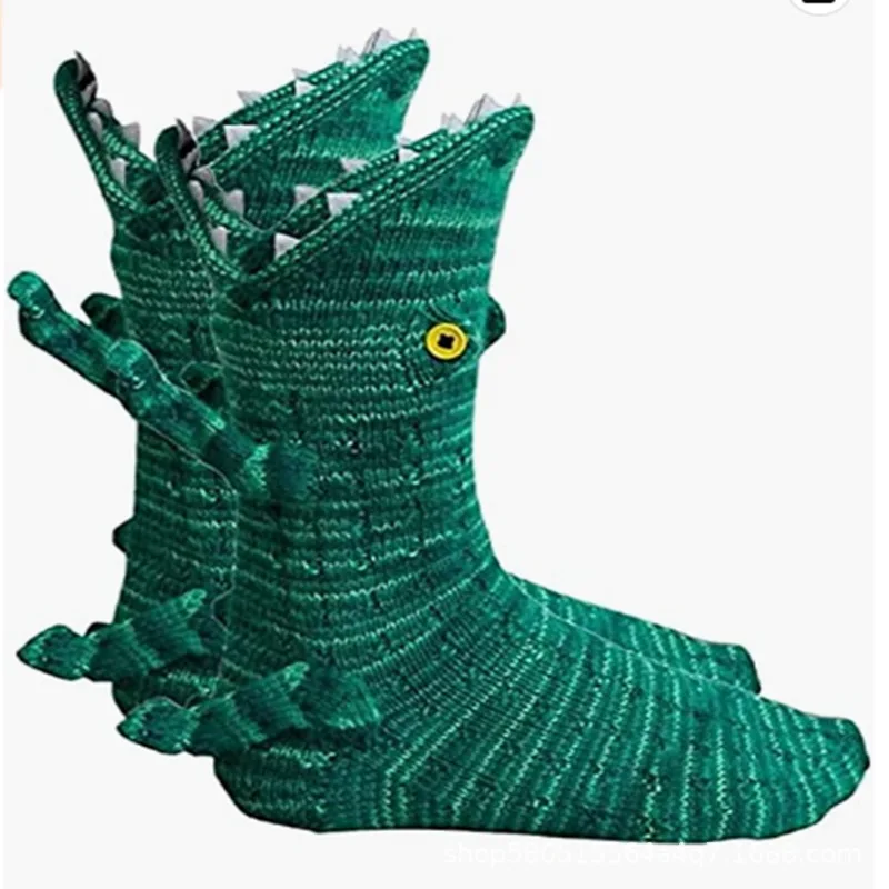 Knit Crocodile Socks Christmas Knitted Crocodile Socks Shark Socks Floor Warmth Socks Foot Warmers Green Crocodile/Rose Red Carp