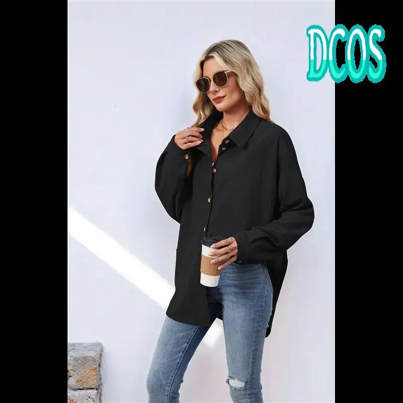 

DCOS-Waffle Knit Button Down Shirts For Women Dressy Casual Work Tops Long Sleeve Loose Fit Shacket