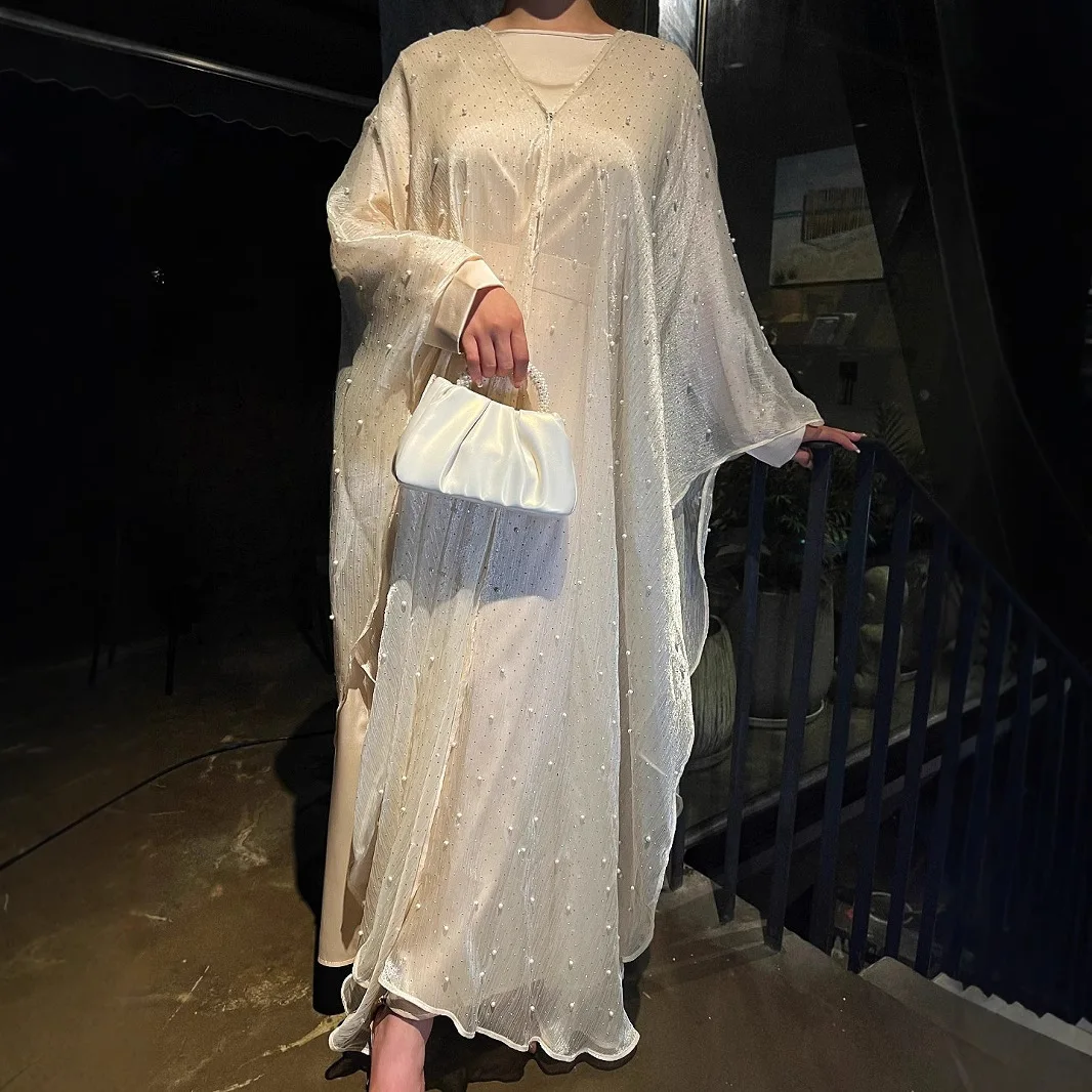 

Women's Clothing Muslim Abaya Pearl Beading Starry Sky Dress Elegant Dress Robe Solid Color Loose Long Dress Abaya Robe