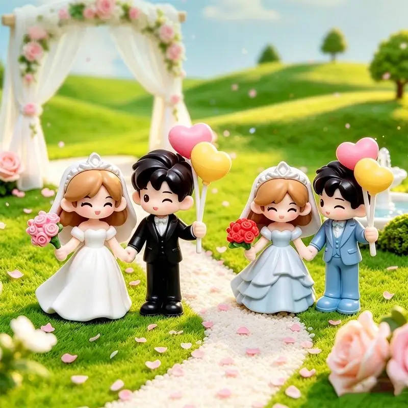 Mini Wedding Couple Figurine Romantic Bridegroom Doll Statue DIY Ornament For Micro Landscape Cake Topper Decoration