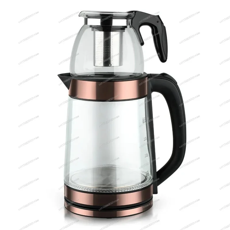 for European Cross-Border Double Layer Electric Kettle High Borosilicate Glass Blue Light Steam Teapot Health Multi-Function