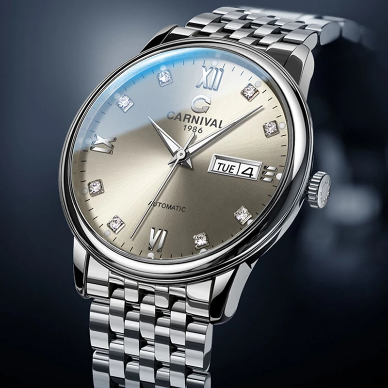 Carnival Brand Fashion Week Date Automatic Watch Men Luxury Imported Movement Mechanical Watches Sapphire Stainless Steel Clock