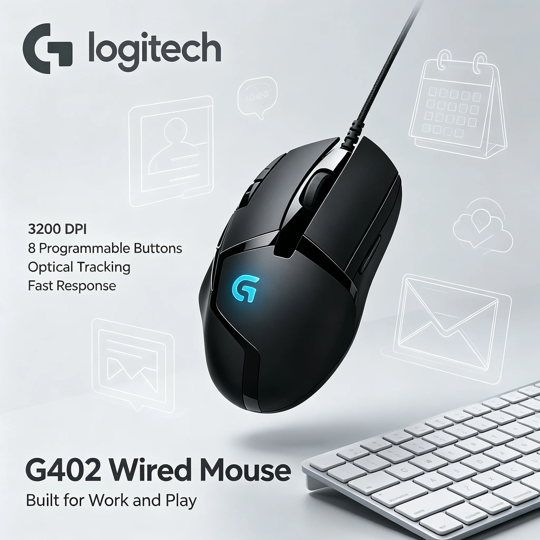 Logitech G402 Hyperion Fury USB Wired Gaming Mouse RGB Light High Precision Sensor For CS2 Valorant FPS Game PC Laptop Gaming Mo