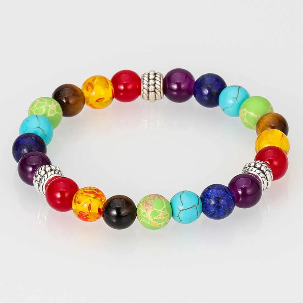 Bracelets de guérison 7 chakras pour hommes et femmes, 8 mm, pierres naturelles œil de tigre et pierre de lave, protection, bracelets élastiques, bijoux pour poignet