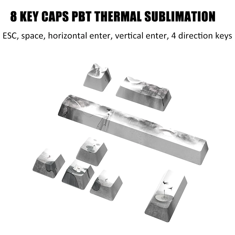 8 키 안개가 자욱한 비 장남 기계식 키보드 키 캡 5 면 승화 Pbt 소재 염료 서브 베드 지원 사용자 정의