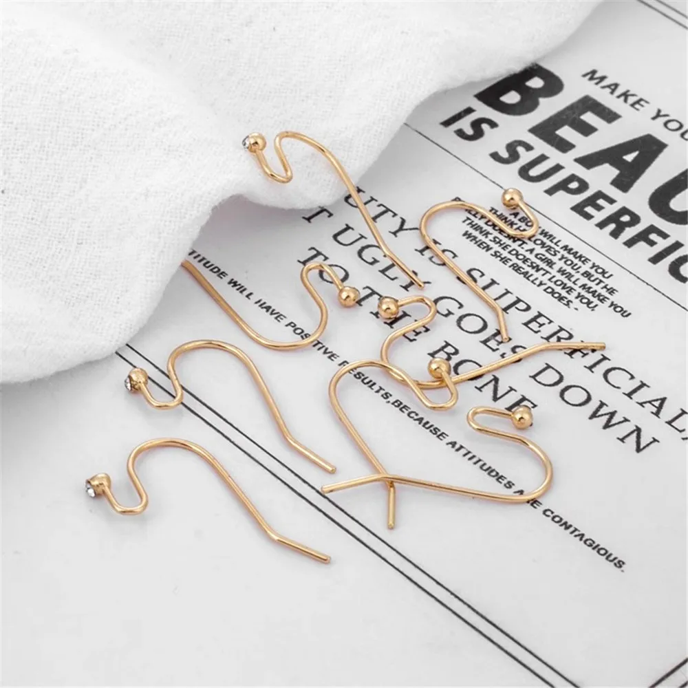 

14K Bag Gold Inlaid Zircon Ear Hook Earrings Accessories DIY Handmade Material Bead Ear Hook Simple Jewelry Ear Hook