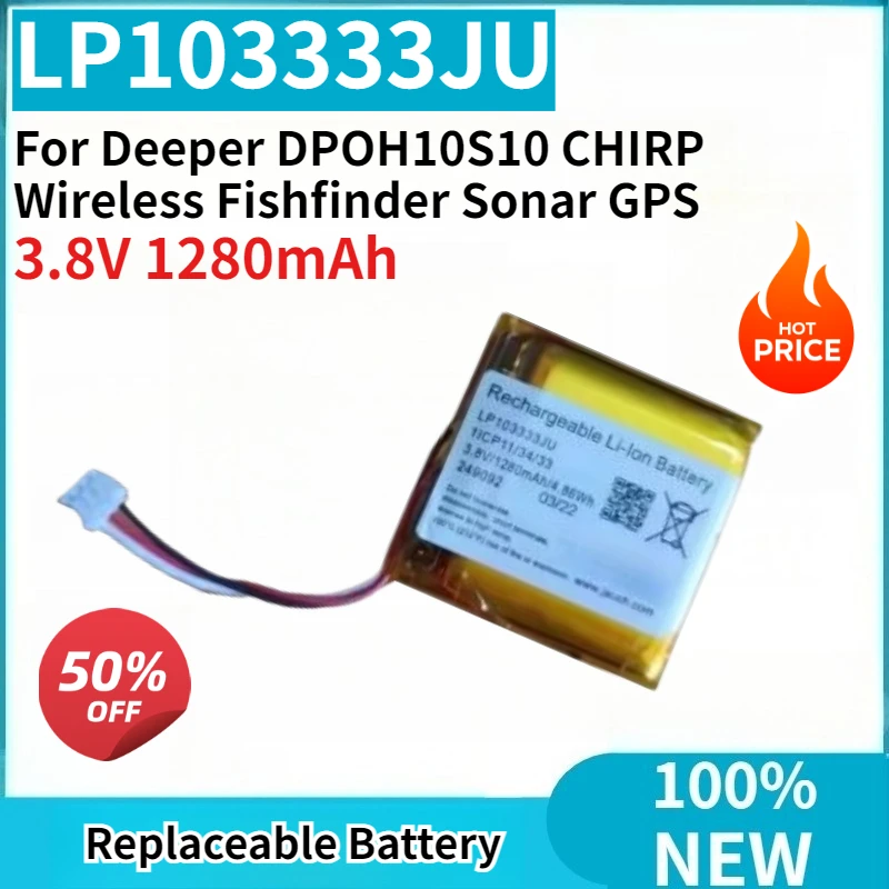 100% New LP103333JU 3.8V 1280mAh 4.86Wh Replaceable Battery for Deeper DPOH10S10 CHIRP Wireless Fishfinder Sonar GPS Battery