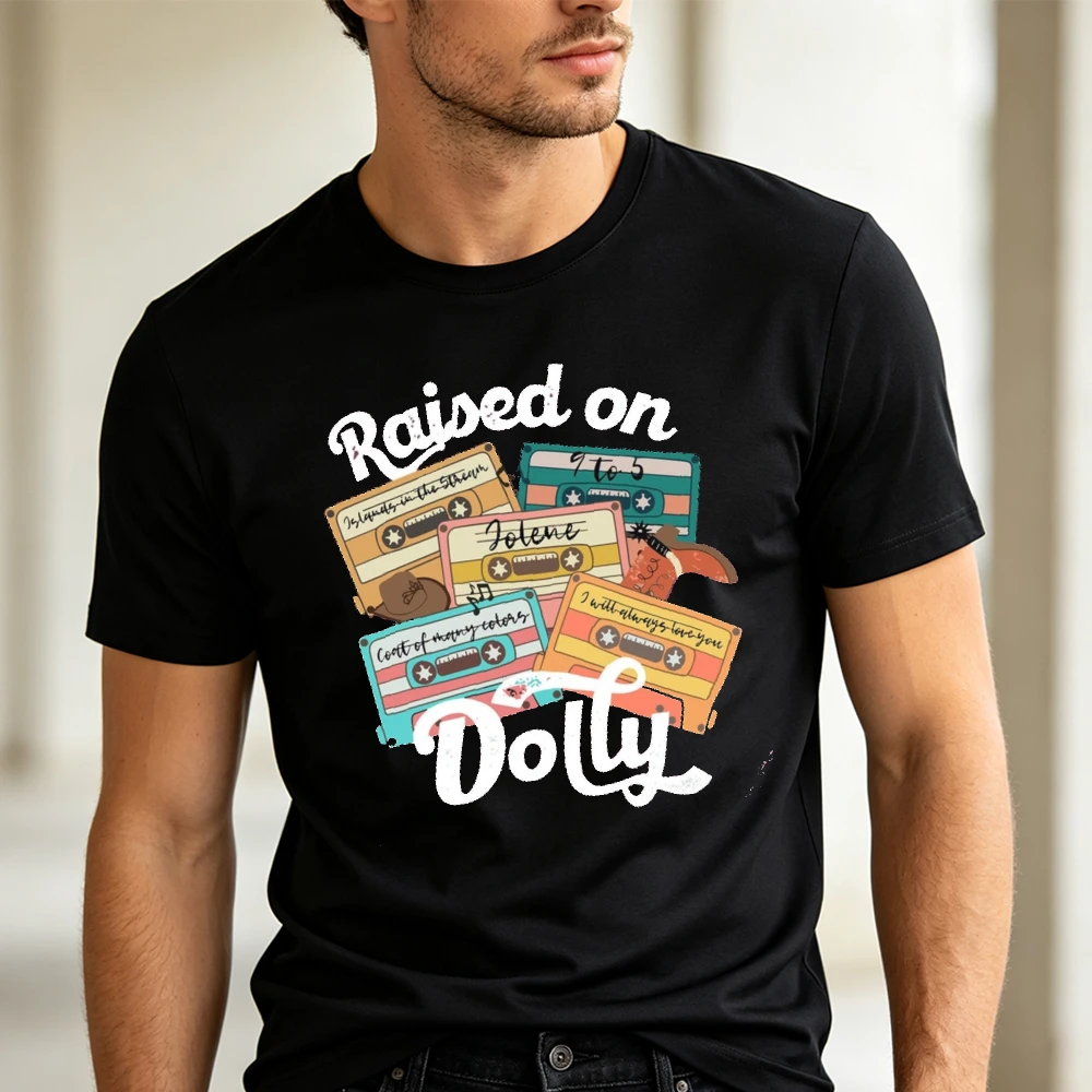 Camiseta con estampado gráfico de Dolly Retro Cassette para hombre, camiseta con estampado para amantes de la música country, camisa informal de estilo Vintage para verano