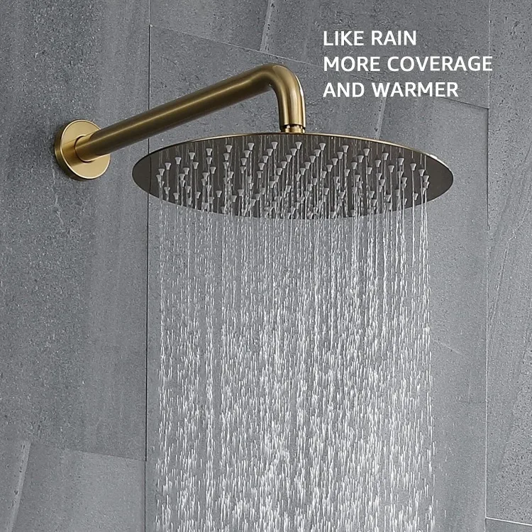 Shower System, Brushed Gold Shower Faucet Set Contain High Pressure 12 inch Round Rain Shower Head with Handheld