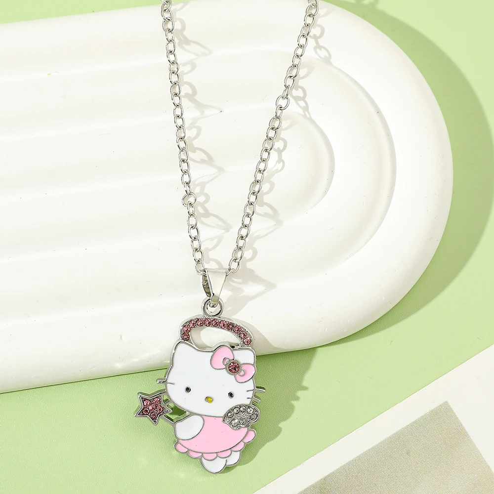 Kawaii Sanrio Anime Hello Kitty Alloy Necklace Cartoon KT Cat Fairy Stick Pendant Girl Sexy Collar Chain As A Holiday Gift