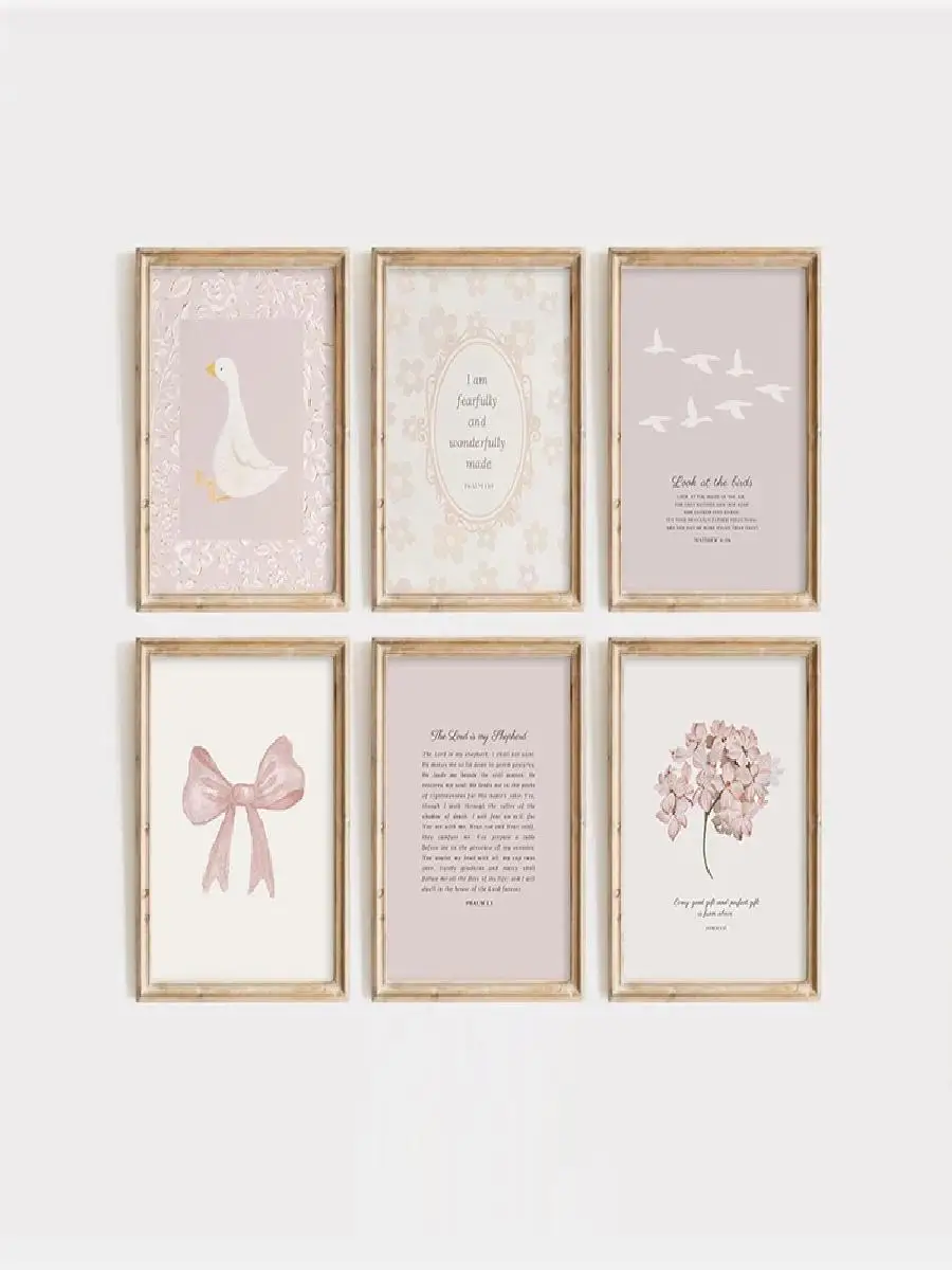 Pink Boho Bow Field Garden Canvas Painting Christian Bible Scripture Art Poster Gallery Wall Decor for Girls Bedroom Wall Art