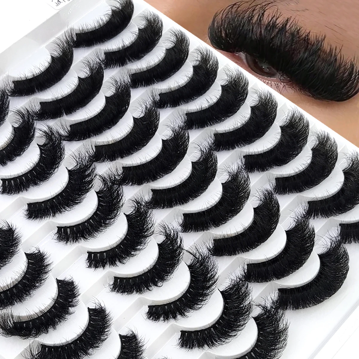 HBZGLAD 20 pairs of mixed style mink 5D fluffy curly messy cross eyelashes fox eyelashes comic eyelashes natural handmade fake