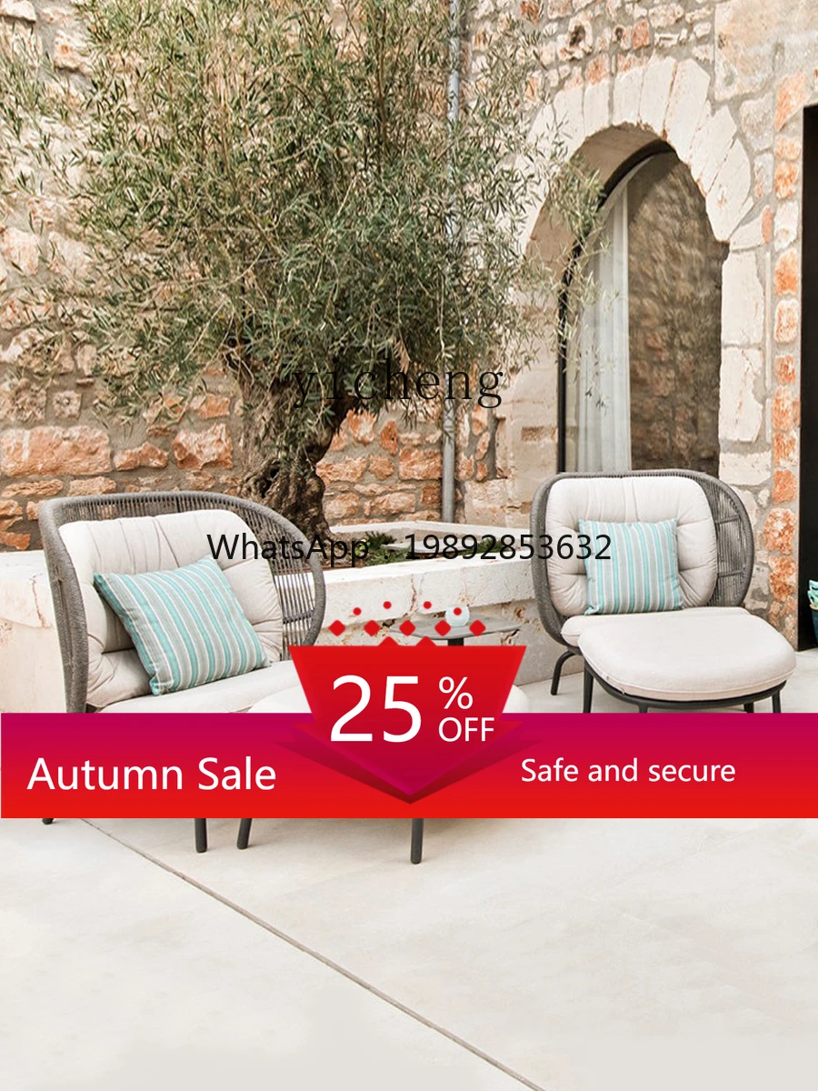 

Balcony Leisure Sofa Rattan Chair Woven Lazy Backrest Coffee Table Three-Piece Combination Outdoor Garden
