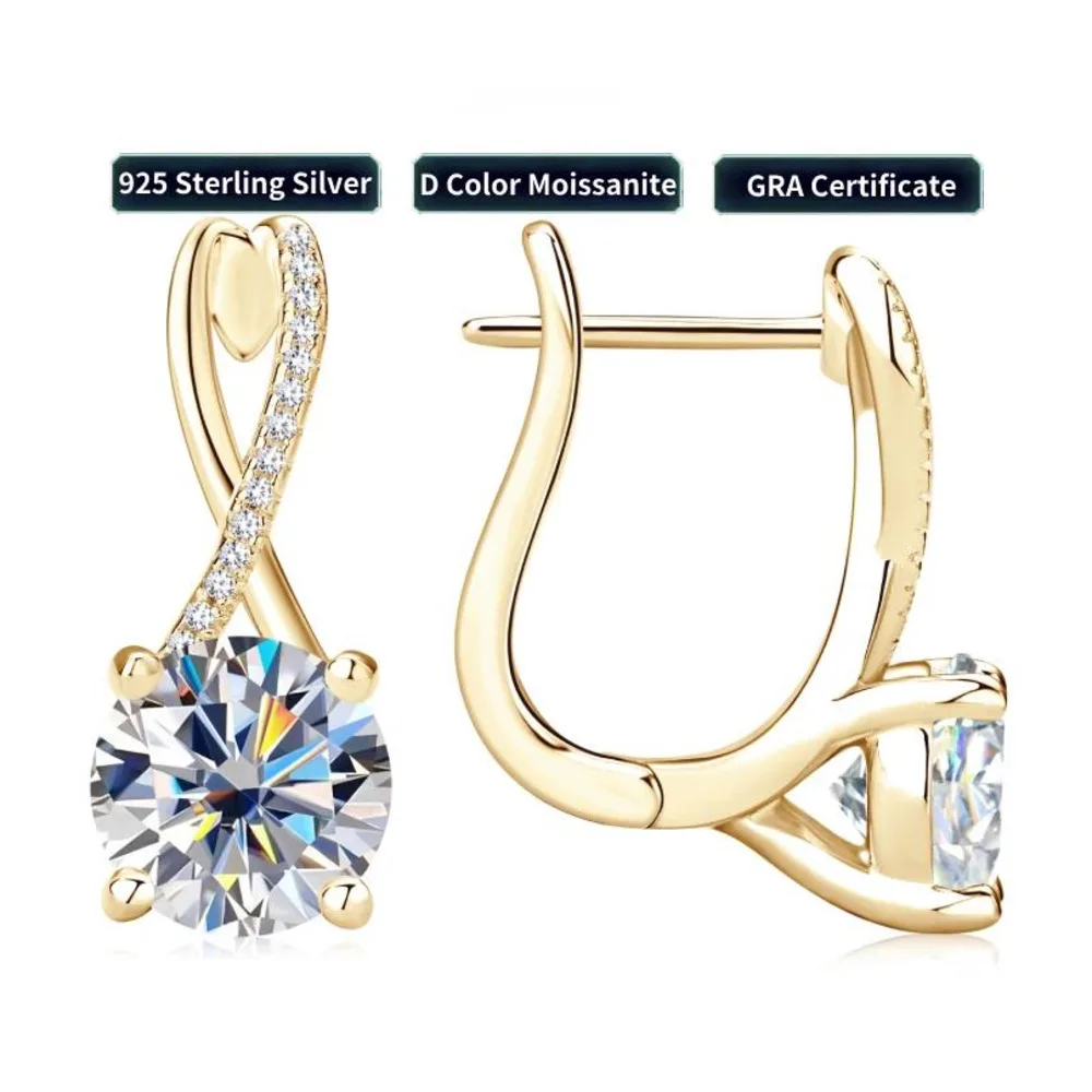 Stunning 4 Carat Gold Moissanite Earrings for Women  Luxury Gift Box  Passes Diamond Tester  Real 925 Silver Dangle Earrings