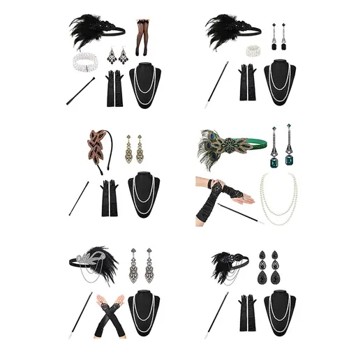 1set 1920's Cosplay Flapper Halloween Charleston Costume 1920s Gatsby Accessories Black Headpiece Great Gatsby Feather Headband - Image 2