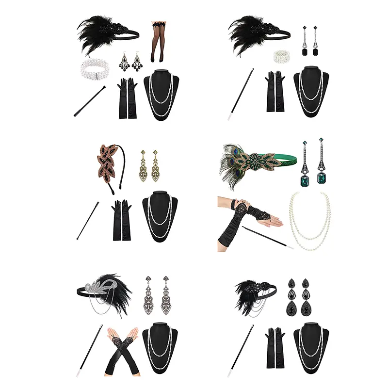 1set 1920's Cosplay Flapper Halloween Charleston Costume 1920s Gatsby Accessories Black Headpiece Great Gatsby Feather Headband - Image 2