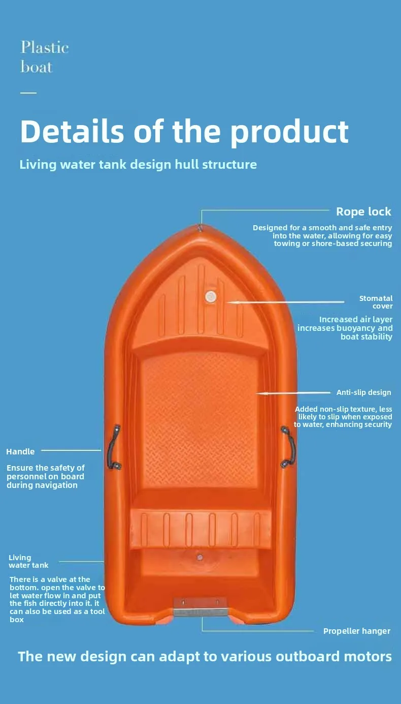2.3-4.3 متر قارب البولي ايثيلين 2-8 شخص قارب صيد بلاستيكي ثابت الصيد والصيد قارب الاعتداء متوافق مع المحركات الخارجية