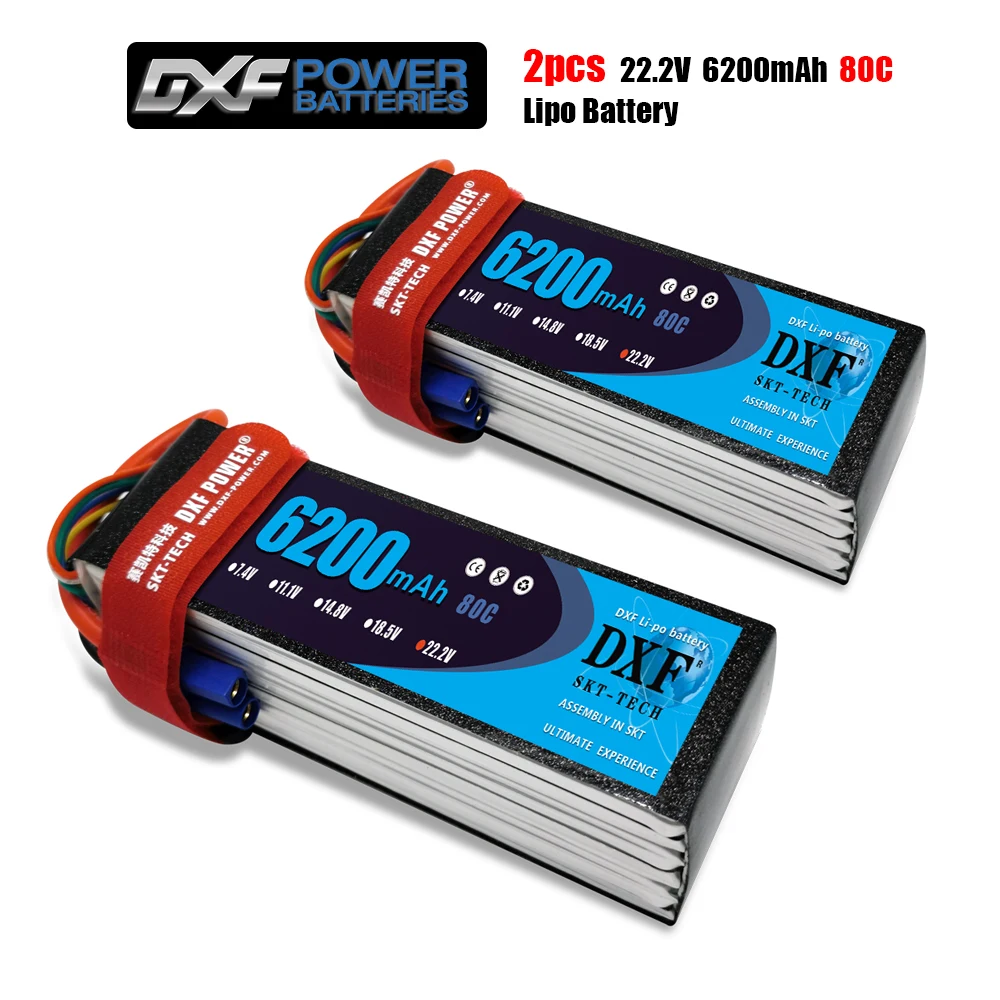 

2PCS DXF 7.4V 7.6V 11.1V 15.2V 14.8V 22.2V 2S 3S 4S 6S 5200Mah 6300Mah 6500mAh 6200mAh 6750mAh 8000mAh 7000mAh Lipo Batteries