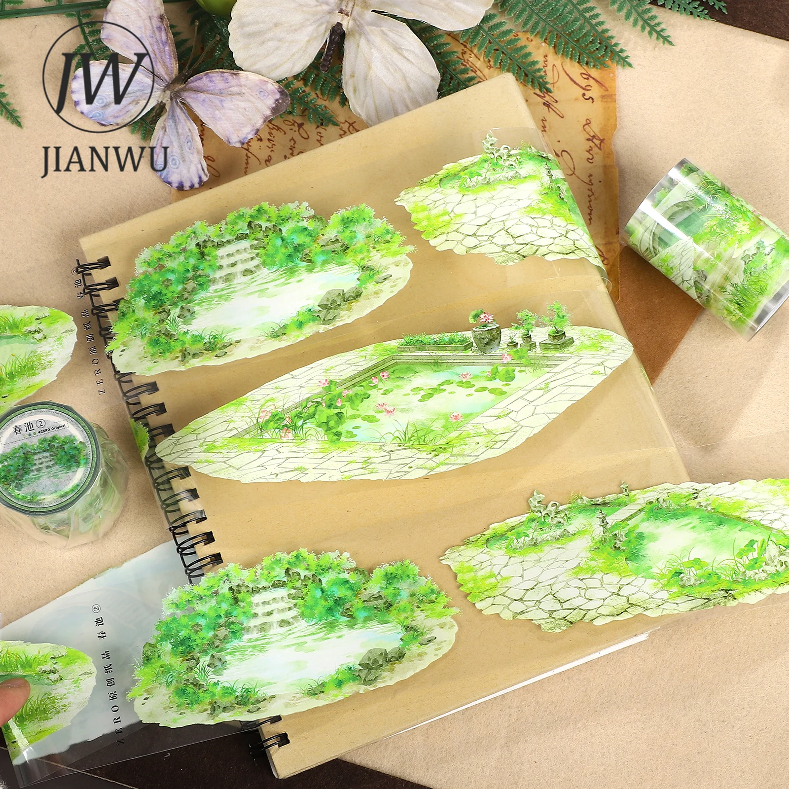 

Лента ПЭТ JIANWU 60мм*5м, винтажная, с рисунком весенних растений и пруда, для ландшафтного дизайна, коллажей, скрапбукинга, креативных поделок, для дневника, канцелярских товаров