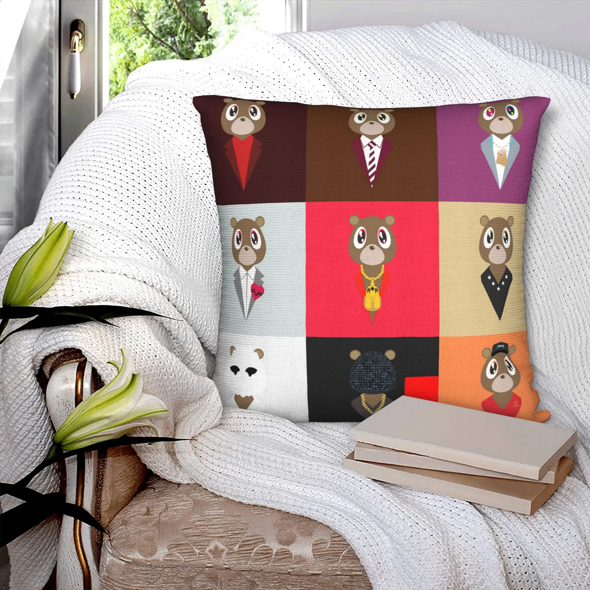POP Art Kanye West Bear Throw Pillow Decor Home  Nordic Cushion Cover Soft Pillowcase