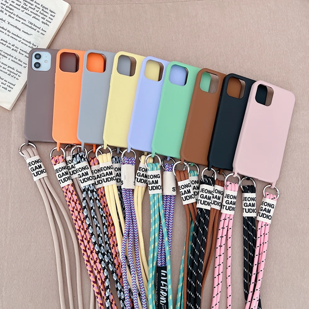 Fashion Crossbody Lanyard Liquid Silicone Soft Case For iPhone 13 12 MiNi 11 Pro Max XS XR X 8 7 Plus SE 3 Necklace Strap Cover