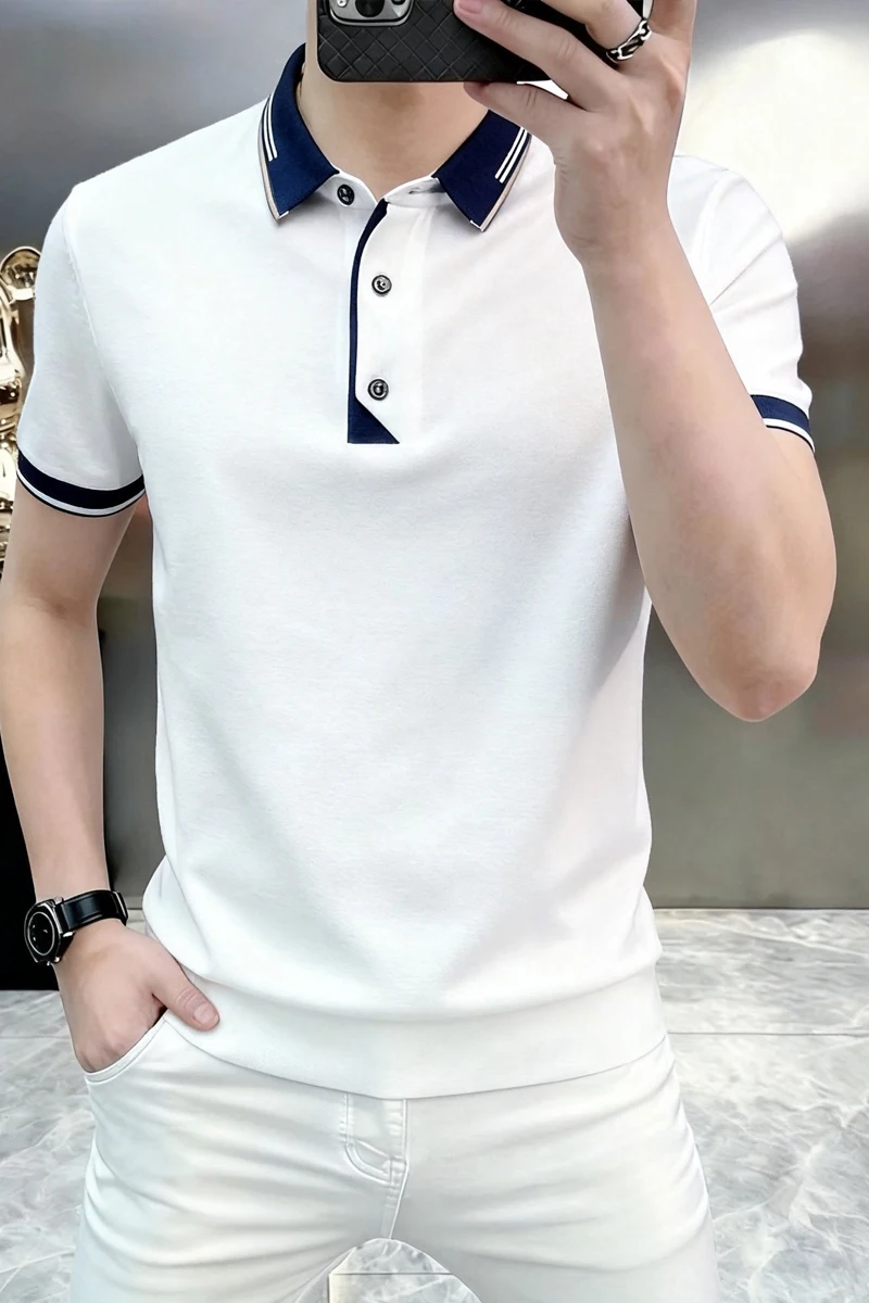 2026 Summer New Style Men's Polo Shirt with Printed Collar and Short Sleeve T-Shirt - Fashionable and Versatile Top