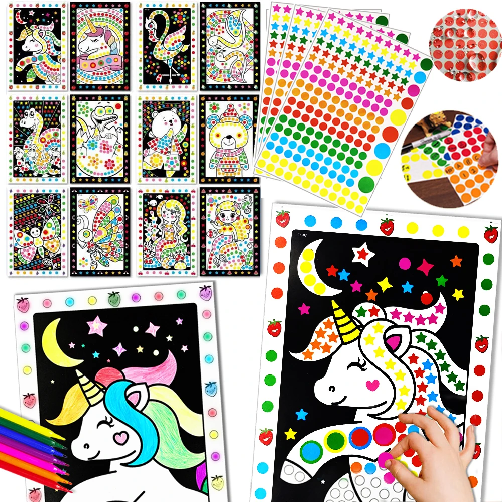 Children\'s Cartoon Animal Mosaic Sticker Painting Fill Color DIY Jigsaw Dot Stickers Early Educational Patience Training Toys