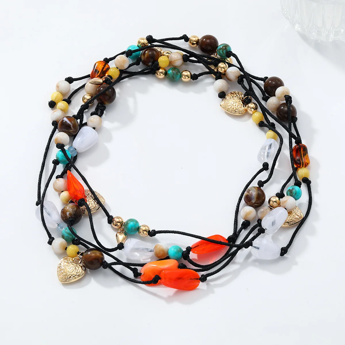 

ZAA Trendy Vintage Jewelry Exaggerated Handwoven Multi-Layer Heart Turquoise Minimalist Necklace Women's Beach Vacation Gift