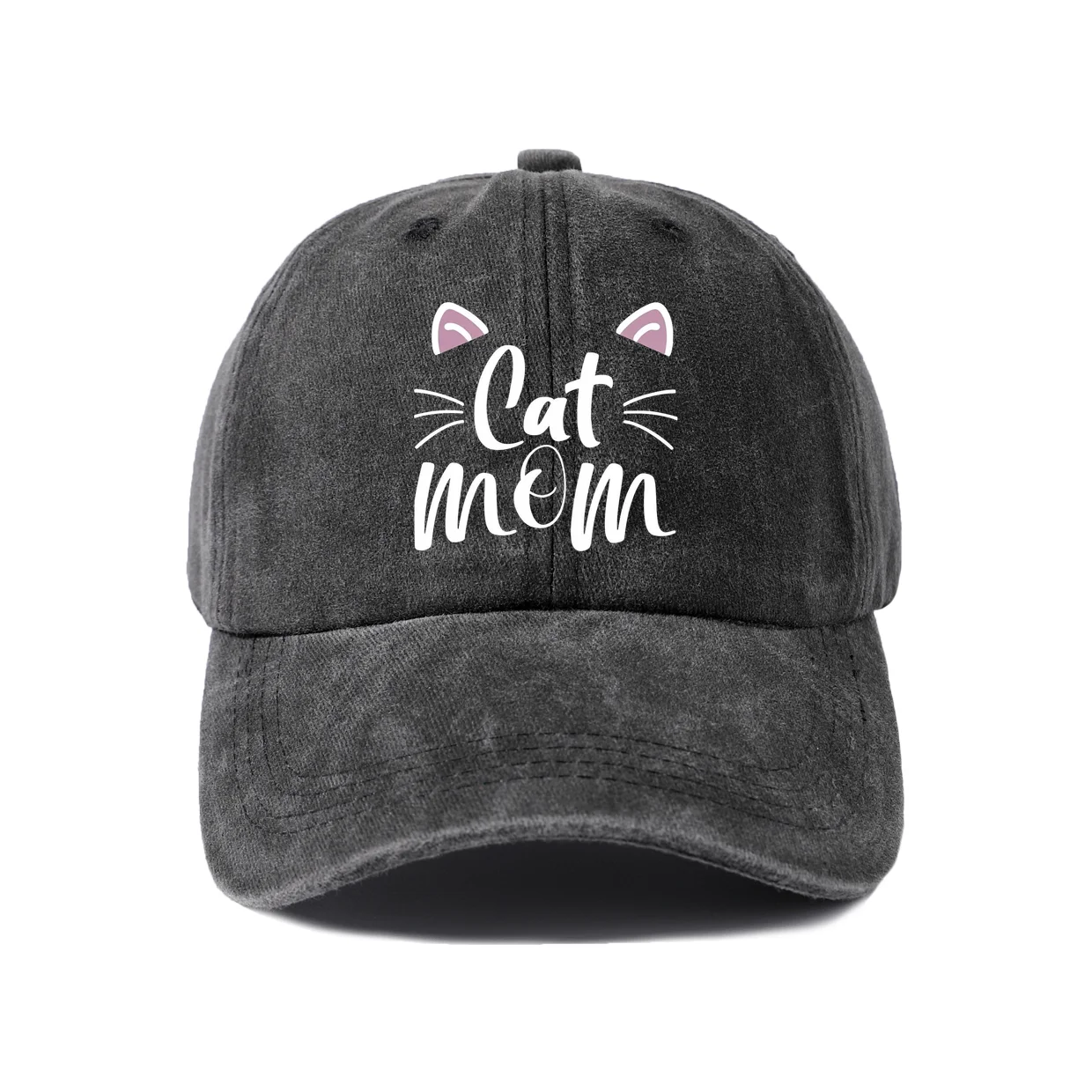 Cat Mom Whiskers Quote Graphic Baseball Cap, Vintage Washed Adjustable Unisex Dad Hat, Everyday Gift