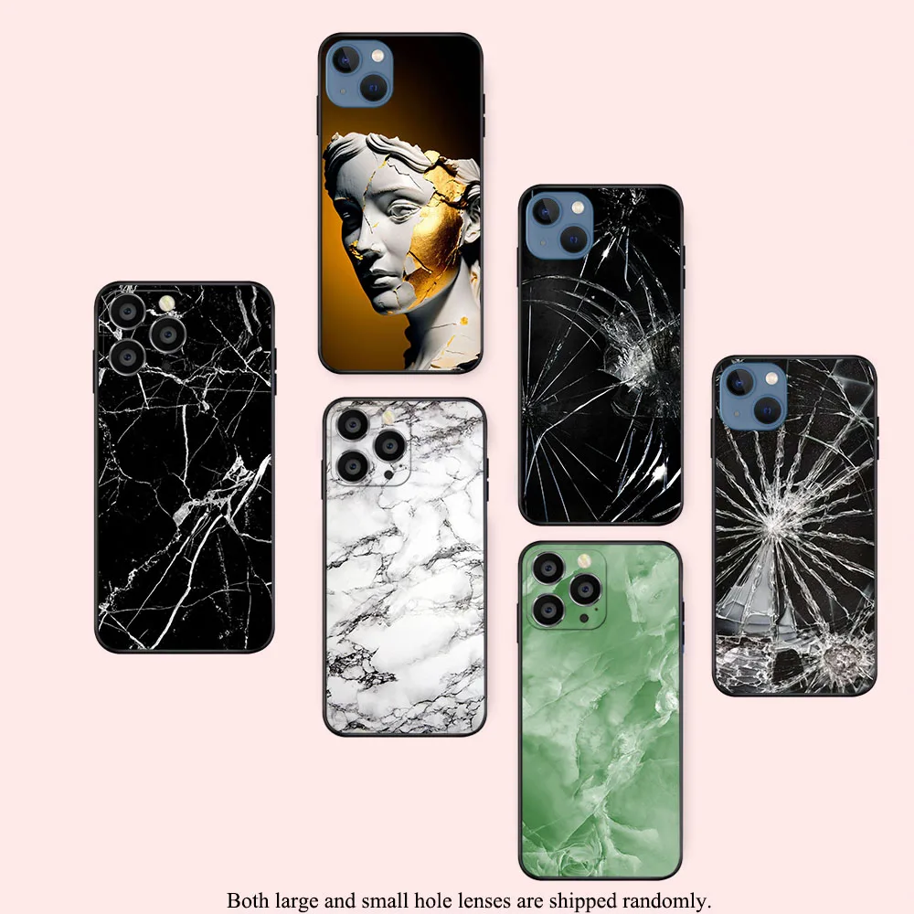 AI-33 Marble Cracked Screen Soft Case For iPhone 11 12 13 14 15 Pro Max Plus Mini