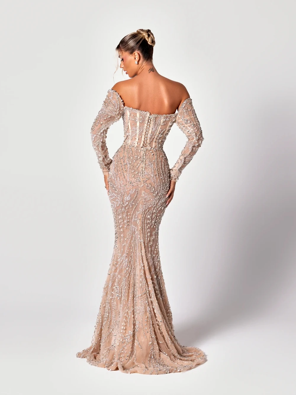 2026 Opvallende kralen glitter avondjurk op maat mooie sexy hoge split galas duik hals corset prom toga