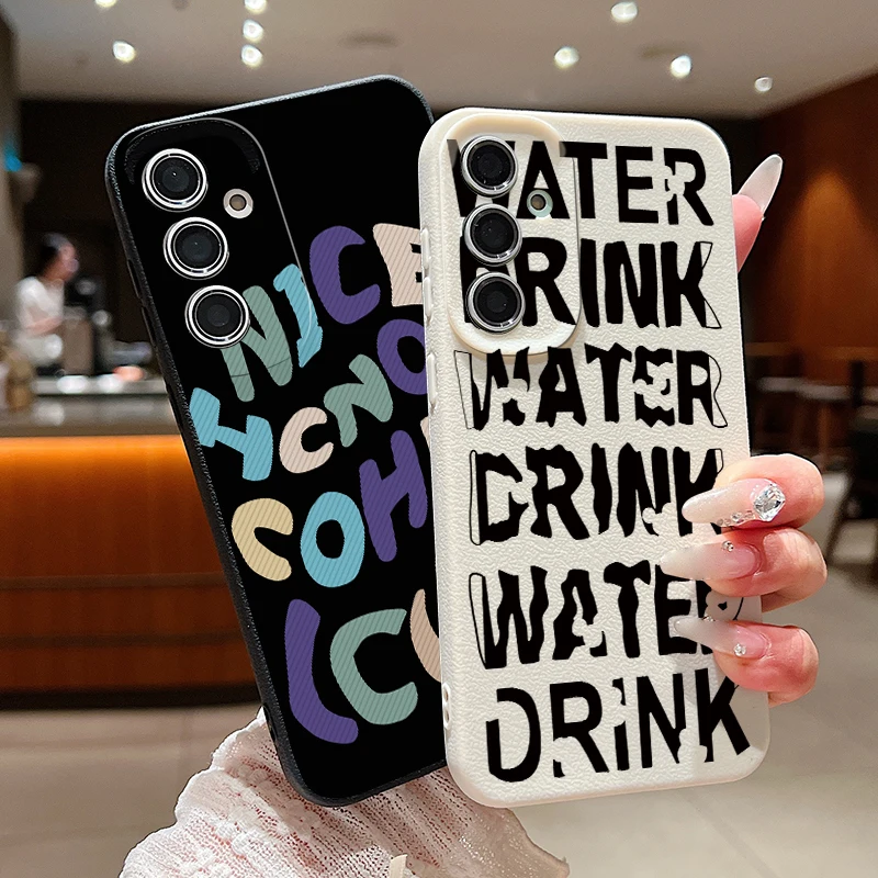 Cartoon Letter Pattern Soft Case For Samsung Galaxy S26 S24 S23 S22 Ultra Plus S25 FE S25 Edge Leather Texture TPU Phone Cover